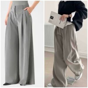 Zara Wide-Leg Pleated Women's Pants - Gray